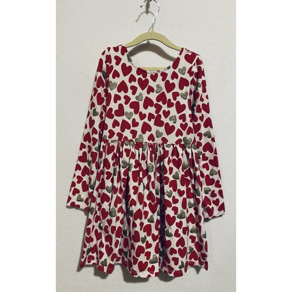 Tommy Bahama Dress Girls 7 Red Heart Gold Metallic Bow Long Sleeve Holiday - Picture 1 of 5